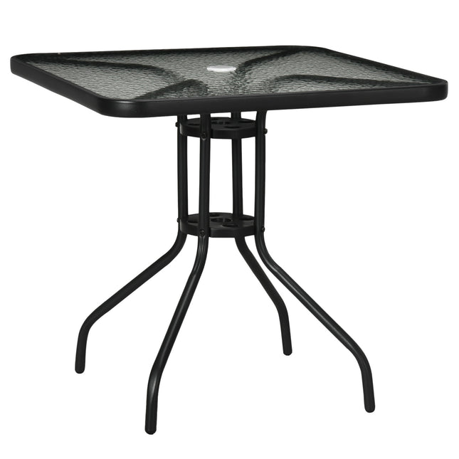 tuintafel afneembaar metaal 76x76 cm weerbestendige vierkante balkontafel met parasolgat, antislip buffettafel campingtafel terrastafel voor buitentuin, terras balkon zwart Aosom