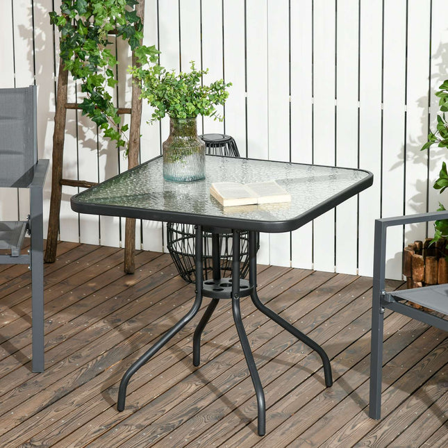 tuintafel afneembaar metaal 76x76 cm weerbestendige vierkante balkontafel met parasolgat, antislip buffettafel campingtafel terrastafel voor buitentuin, terras balkon zwart Aosom