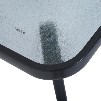 Square garden table, weatherproof glass, 68.5 cm, black
