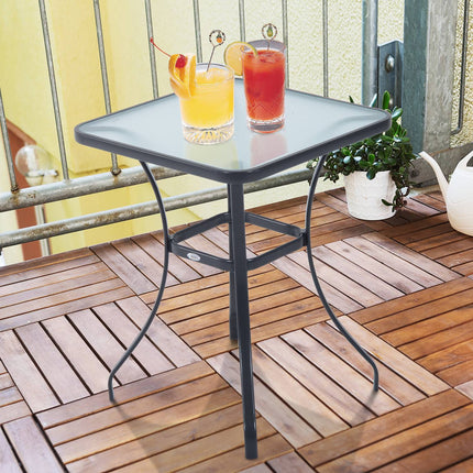 Square garden table, weatherproof glass, 68.5 cm, black