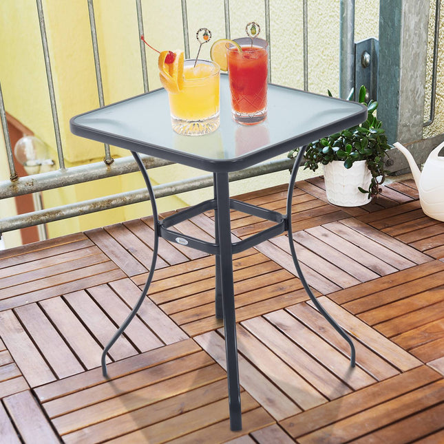 Tuintafel Vierkante Glazen Tafel Weerbestendig Zwart 68,5X68,5Cm Balkonterras