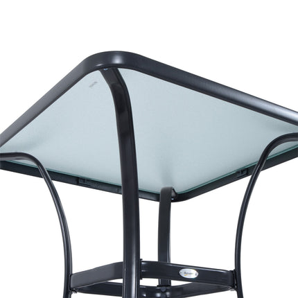 Square garden table, weatherproof glass, 68.5 cm, black