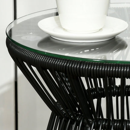 Round glass bistro table with hollow drum base, black