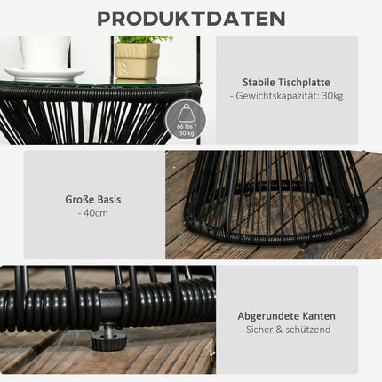 Round glass bistro table with hollow drum base, black