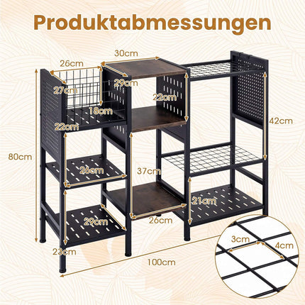 Garden Tool Organizer with Wooden Shelves, Black & Brown