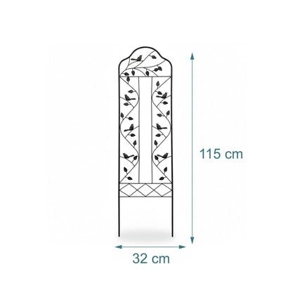 Garden Trellis, Leaf and Bird Motif, Black Steel