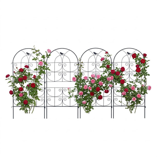 Garden Trellis Set, Hinged Powder-Coated Steel, Black