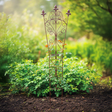 Garden Trellis, Vintage Metal with Fleur-De-Lis Finials