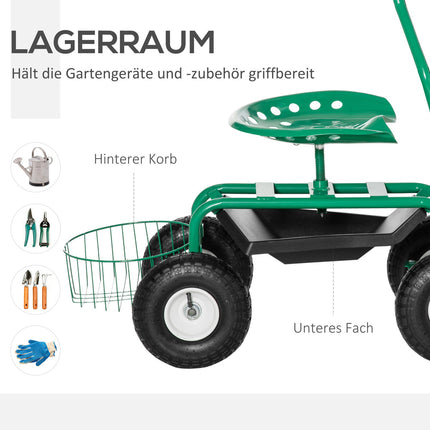 Garden trolley with swivel seat, adjustable, 150 kg capacity