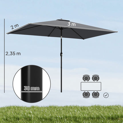 Garden Umbrella, Adjustable Tilt, 300x200 cm, Dark Grey