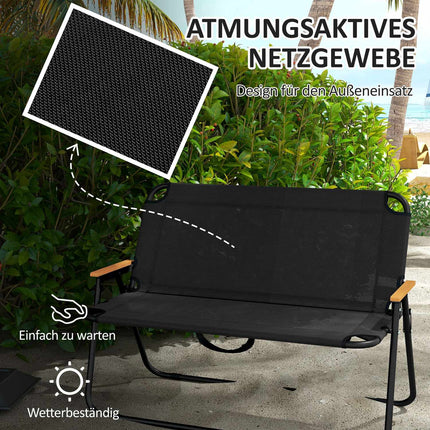 Folding garden bench, 2-seater, 220 kg capacity, black mesh