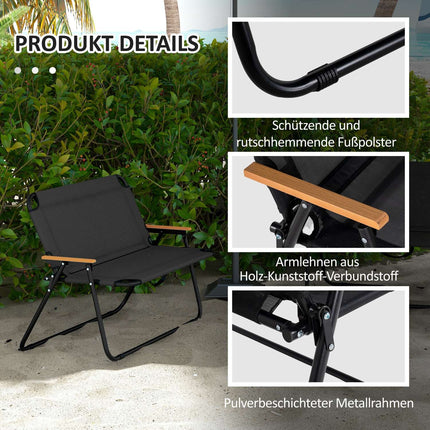 Folding garden bench, 2-seater, 220 kg capacity, black mesh