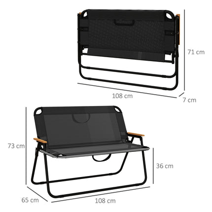 Folding garden bench, 2-seater, 220 kg capacity, black mesh