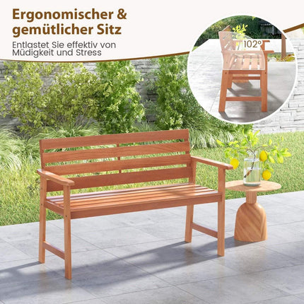 Garden bench made of hardwood, wooden bench, weatherproof, bench for 2 people, balcony bench made of hardwood, 120.5 x 64 x 84 cm, natural