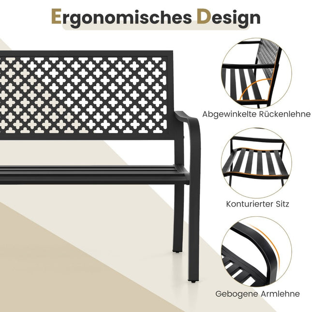 Garden bench metal weatherproof bench for 2-3 seater park bench with backrest and armrest 127 x 62 x 86 cm black