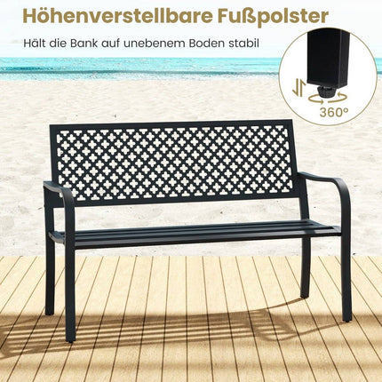 Garden bench metal weatherproof bench for 2-3 seater park bench with backrest and armrest 127 x 62 x 86 cm black