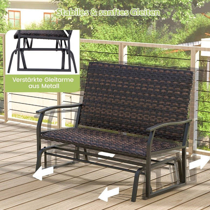Garden bench polyrattan rocking bench with gentle sliding movement patio bench for balcony brown