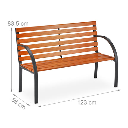 Garden bench steel frame & wood dark brown