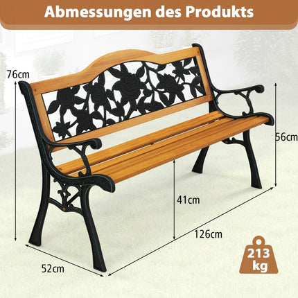 Garden bench weatherproof 2-seater bench with armrests balcony bench wooden bench 126 x 52 x 76 cm