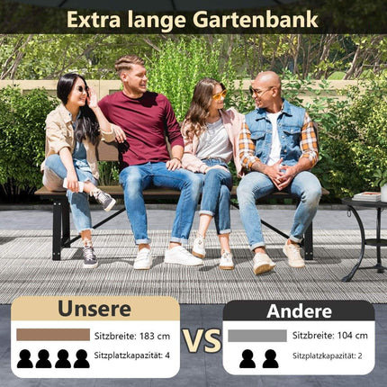 Garden bench weatherproof 3-seater bench can hold up to 500kg 183 x 52 x 85 cm brown