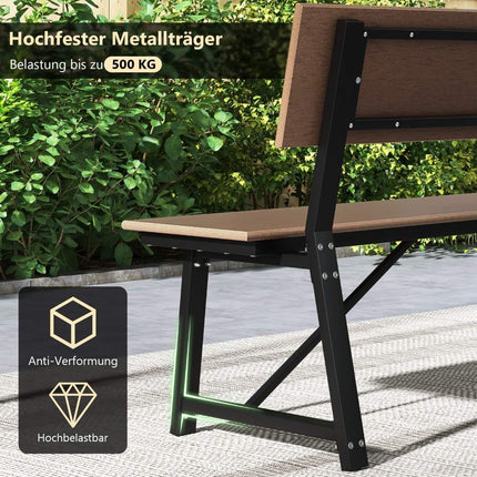Garden bench weatherproof 3-seater bench can hold up to 500kg 183 x 52 x 85 cm brown