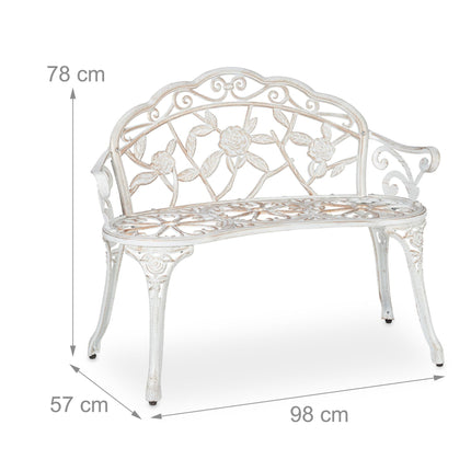 Garden bench white-bronze colored with roses