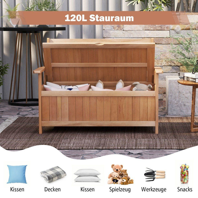 Garden bench with storage space, 2-seater bench, solid wood, can hold up to 180 kg, 120 x 66 x 91 cm, natural