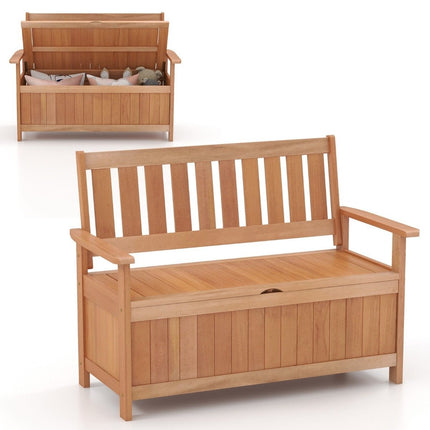 Garden bench with storage space, 2-seater bench, solid wood, can hold up to 180 kg, 120 x 66 x 91 cm, natural