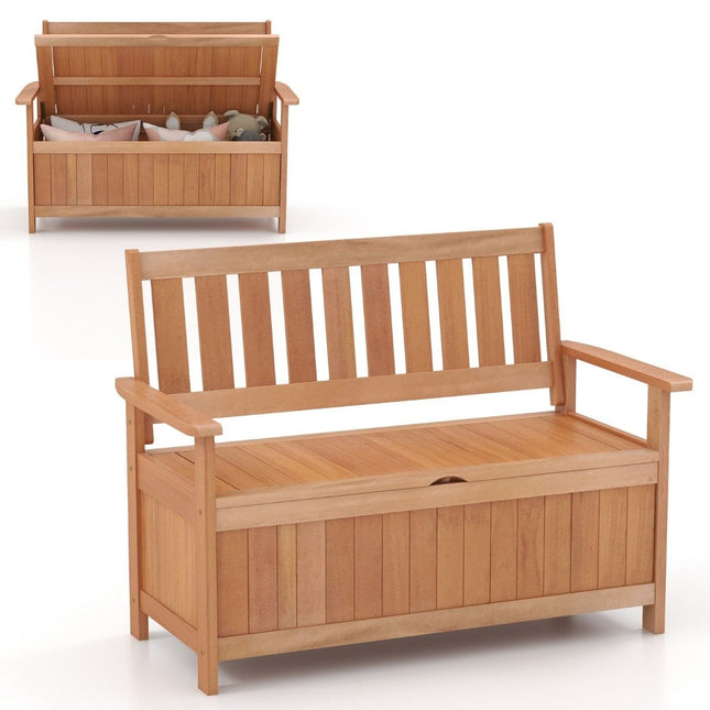 Garden bench with storage space, 2-seater bench, solid wood, can hold up to 180 kg, 120 x 66 x 91 cm, natural