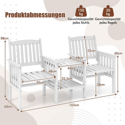 Garden bench with table 2-seater bench with 5 cm umbrella hole wooden bench made of fir wood up to 330 kg 165 x 60 x 88 cm white