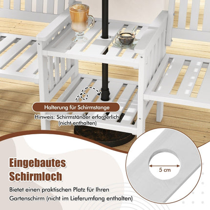 Garden bench with table 2-seater bench with 5 cm umbrella hole wooden bench made of fir wood up to 330 kg 165 x 60 x 88 cm white