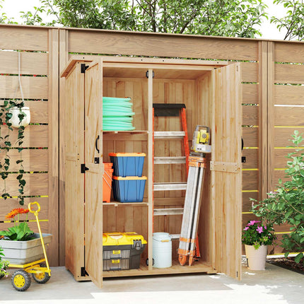 Wooden garden tool cabinet with lockable double doors