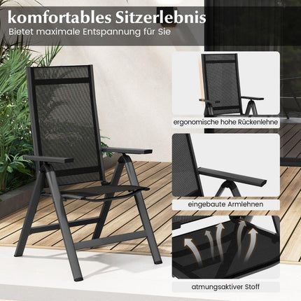 Garden chair aluminum weatherproof folding chair with 7-way adjustable backrest black (1 piece)