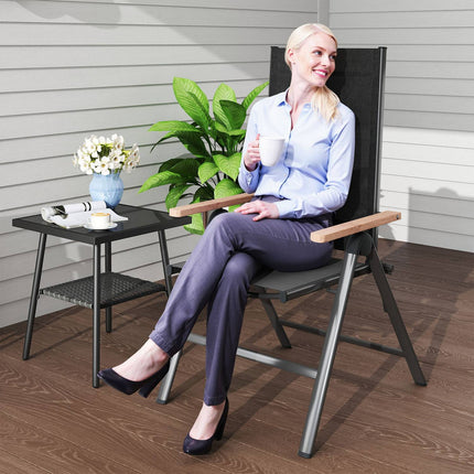 Folding steel garden chair with armrests, black, 120 kg capacity