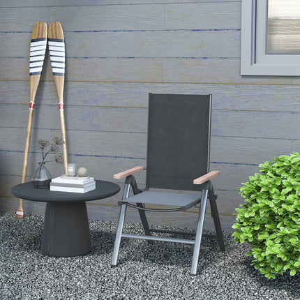 Folding steel garden chair with armrests, black, 120 kg capacity