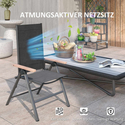 Folding steel garden chair with armrests, black, 120 kg capacity