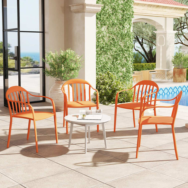 Weatherproof Stackable Garden Chairs, Set of 4, Red