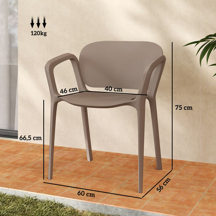 Weatherproof patio chairs in gray plastic, stackable set of 4