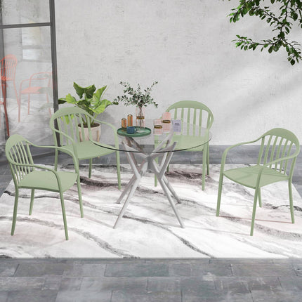 Set of 4 weatherproof stackable plastic patio chairs