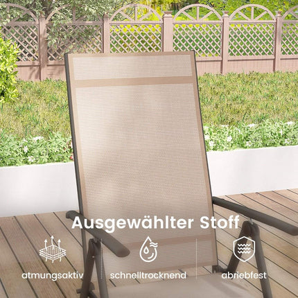 Garden chairs with 7-way adjustable backrest, folding chairs, load capacity up to 180 kg, brown, 1 piece