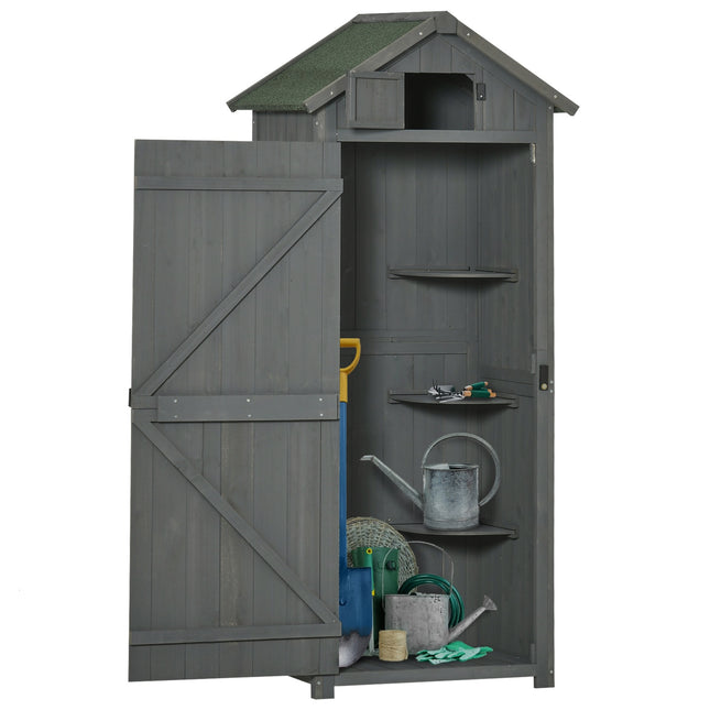 Wooden garden tool shed - Gray & Green, With shelves, 77x54x179 cm