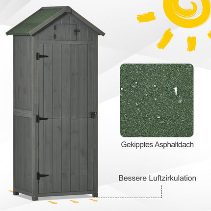 Wooden garden tool shed - Gray & Green, With shelves, 77x54x179 cm