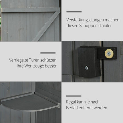 Wooden garden tool shed - Gray & Green, With shelves, 77x54x179 cm