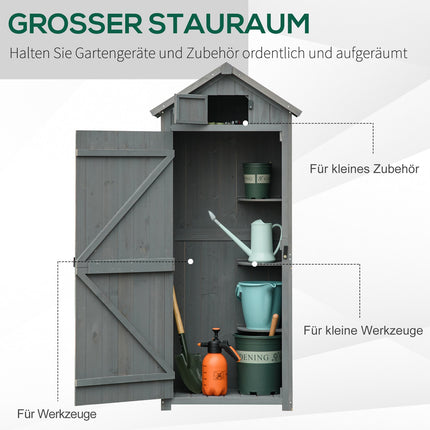Wooden garden tool shed - Gray & Green, With shelves, 77x54x179 cm
