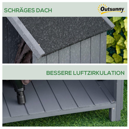 Garden tool shed in wood, gray and black, 129x52x180 cm