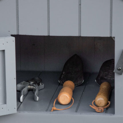 Garden tool shed in wood, gray and black, 129x52x180 cm