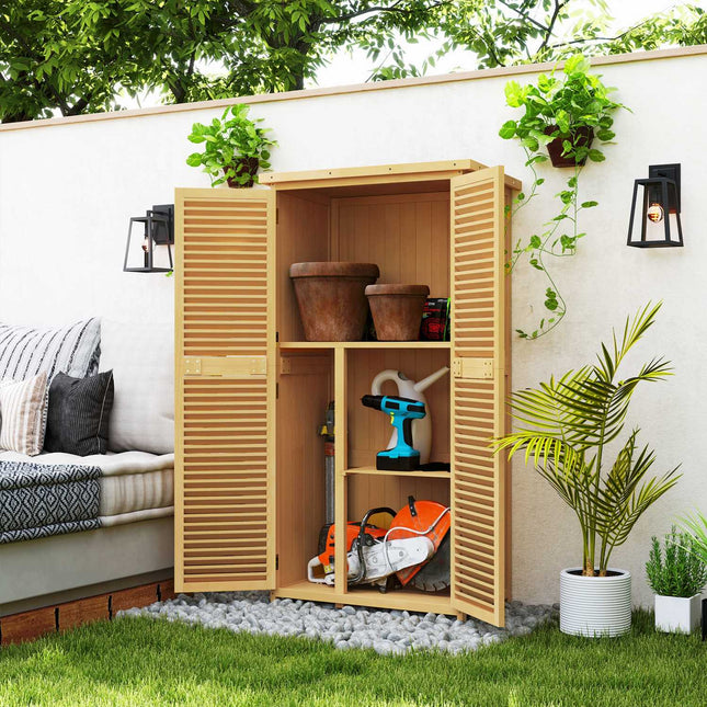 Wooden garden tool shed, asphalt roof, 4 compartments