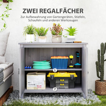 Garden tool shed in wood - weatherproof with shelves 110x60x88.5 cm