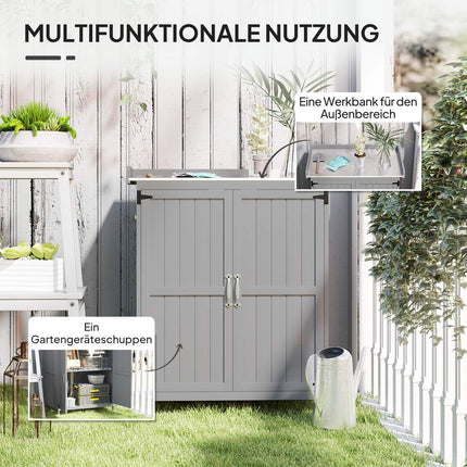 Weatherproof wooden garden tool shed, grey, 74x43x88cm