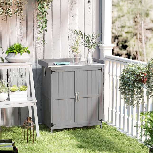 Weatherproof wooden garden tool shed, grey, 74x43x88cm